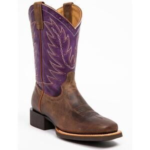 Women's SHYANNE Purple/Brown Flame Feather Cowboy Core  Leather Western Boots 6